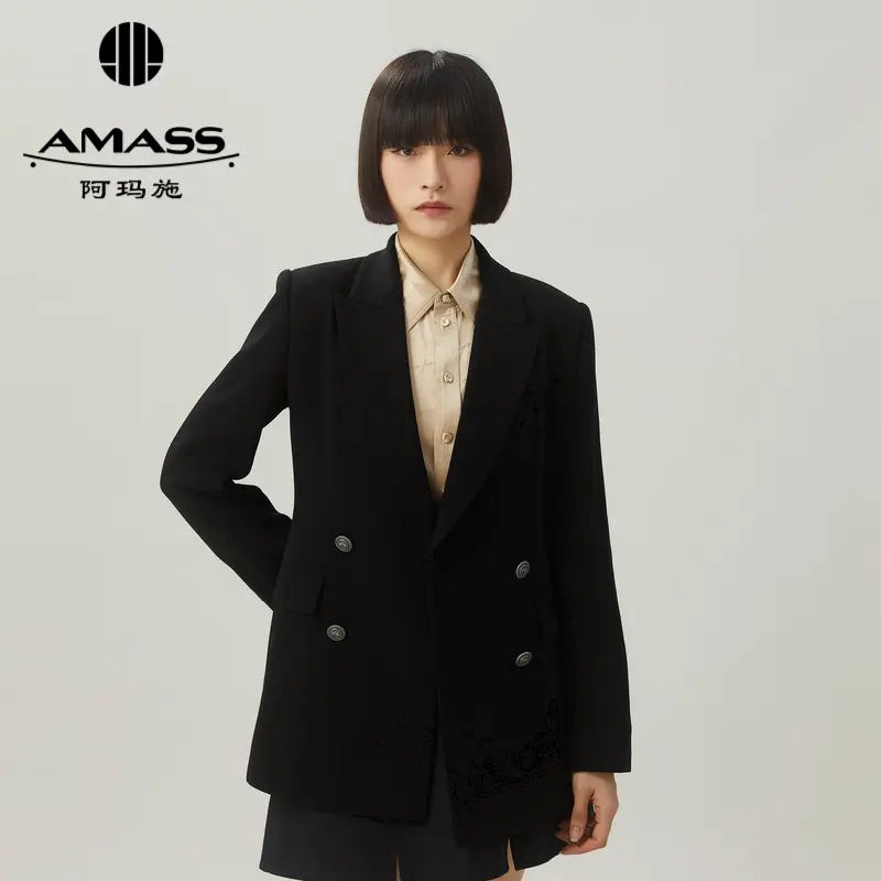 AMASS/阿玛施【收腰显瘦】气质修身双排扣中长款通勤西服女-5400773