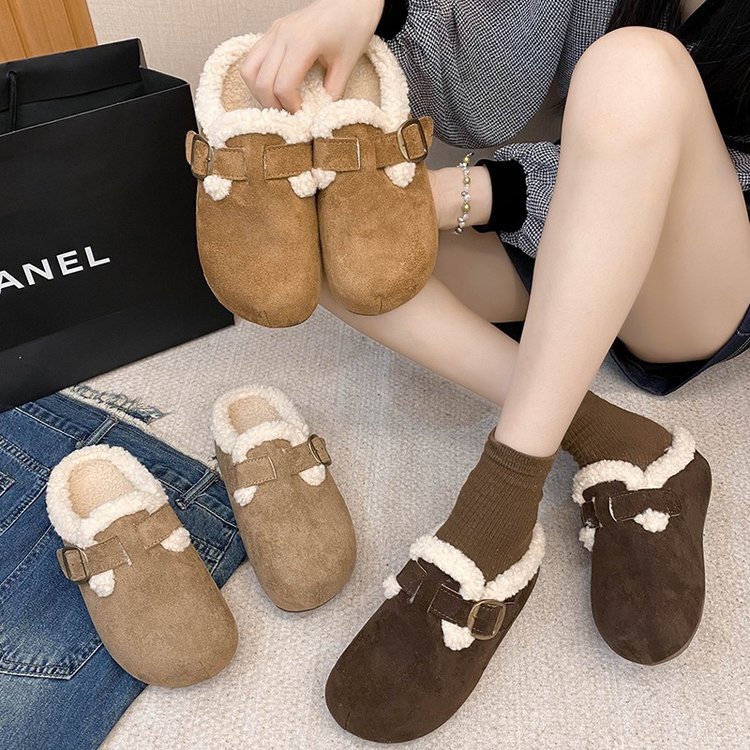 5cm加绒牛筋厚底博肯鞋一脚蹬保暖包头拖鞋休闲百搭小个子外穿