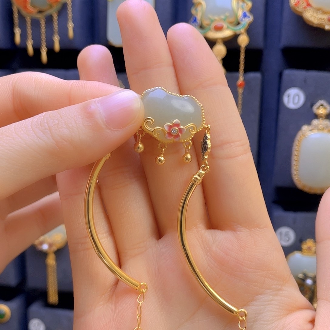 和田玉手链银S925镀金镶嵌