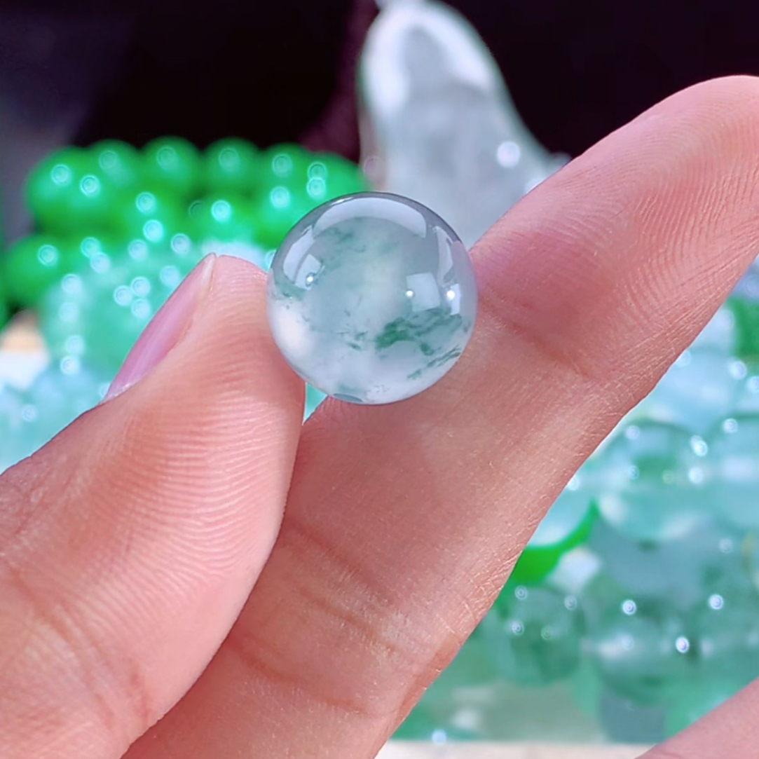 高端天然缅甸翡翠A货蓝纲飘蓝花单珠卡13.8mm