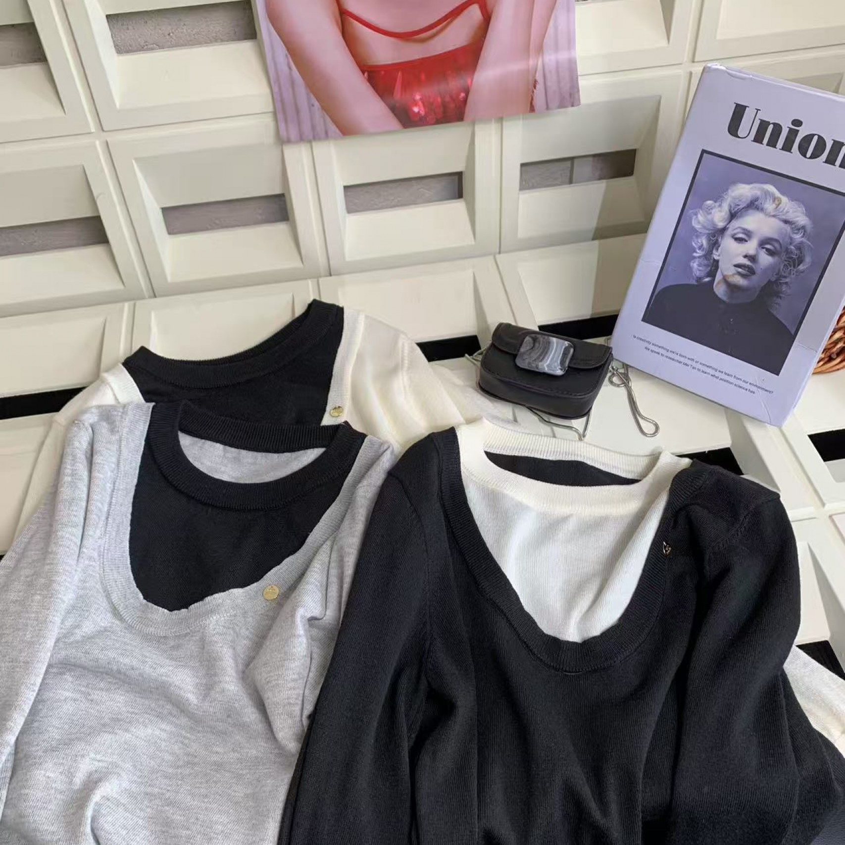 『雨美 Show』6711假两件撞色针织衫