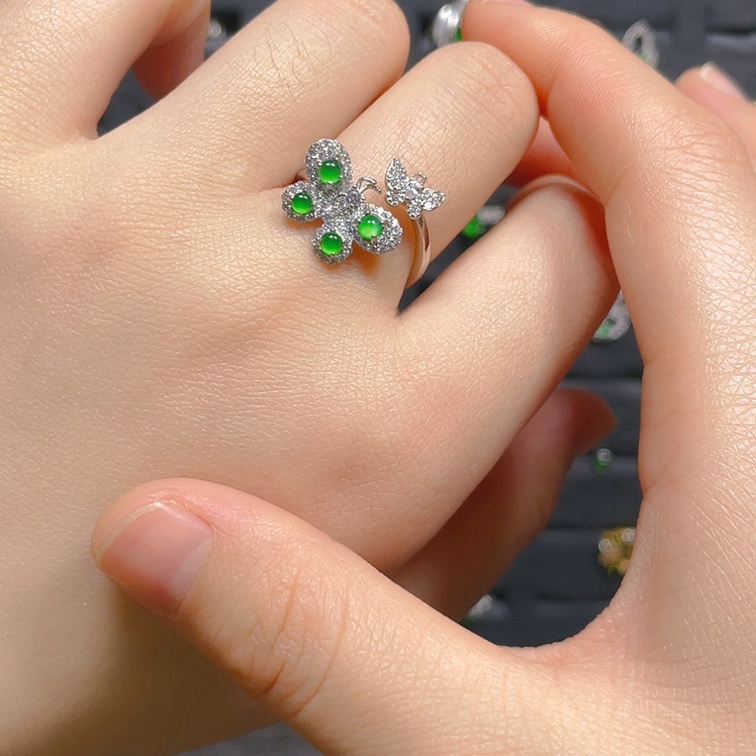 翡翠戒指银S925镶嵌戒指