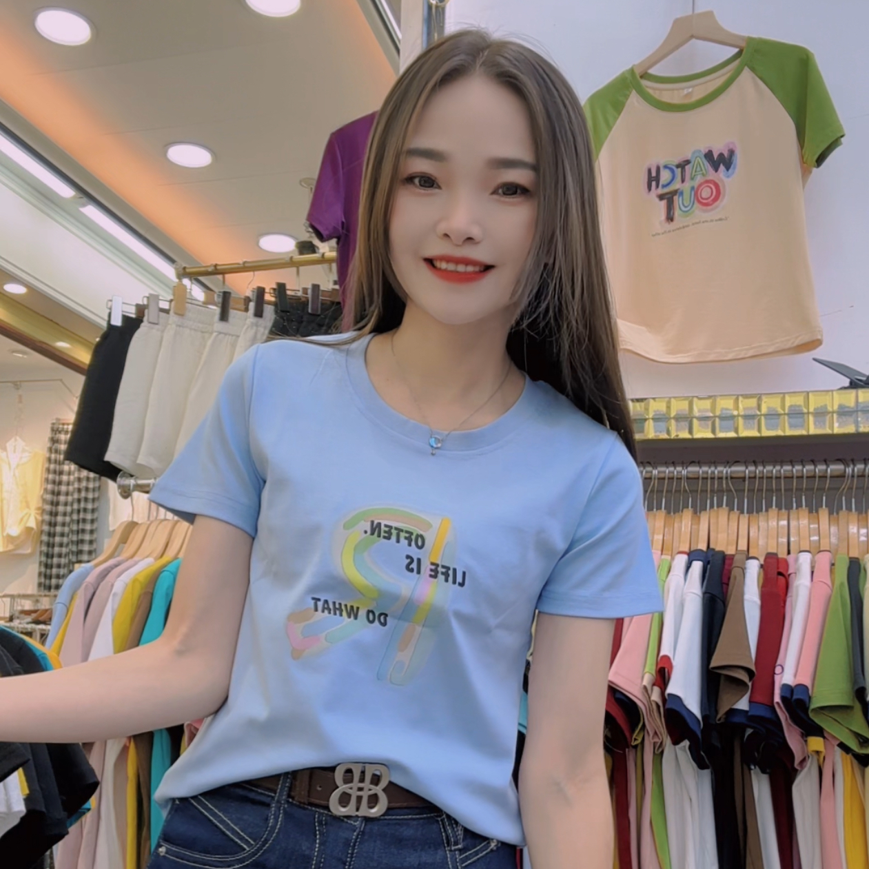 新款螺纹棉R上衣百搭显瘦