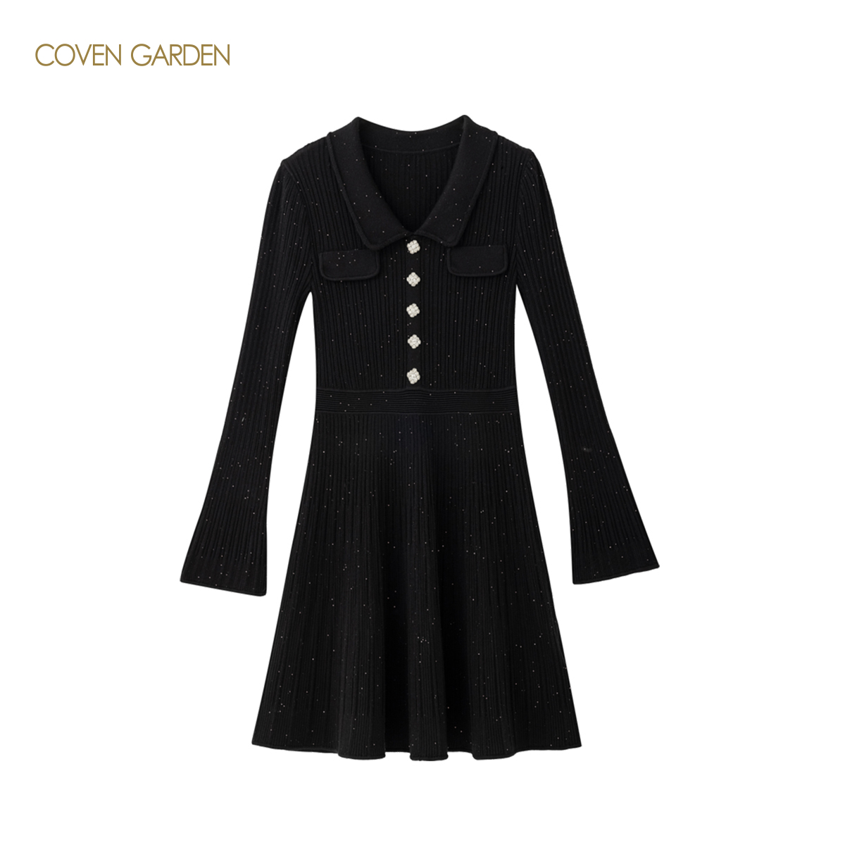 哥文花园毛针织连衣裙小黑裙CSC1031318