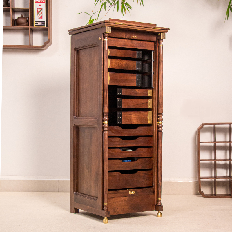 旋转牙科文玩玉石茶具收纳胡桃木客厅茶室展示柜牙科柜茶具柜