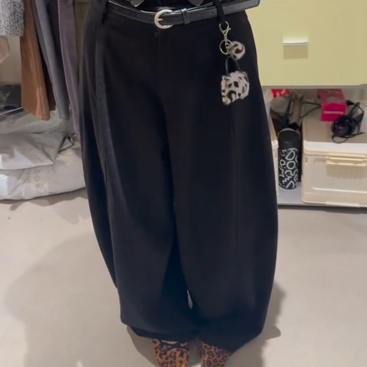 番茄妹妹Tomatosister黑色休闲弯刀裤松弛感加厚高腰垂感阔腿长裤