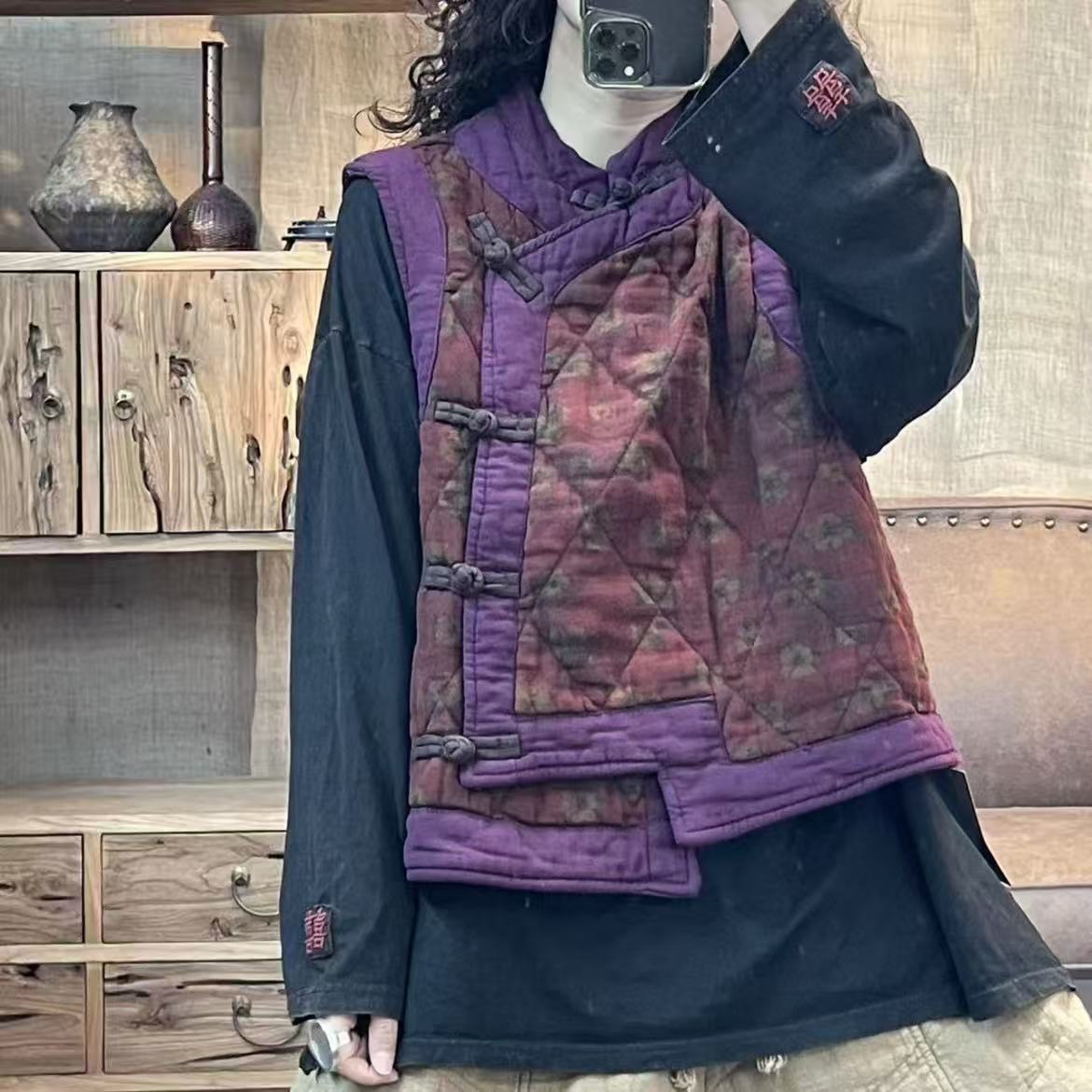 19 冬季新品休闲百搭花色夹棉加厚女士背心马夹 胸围114长57