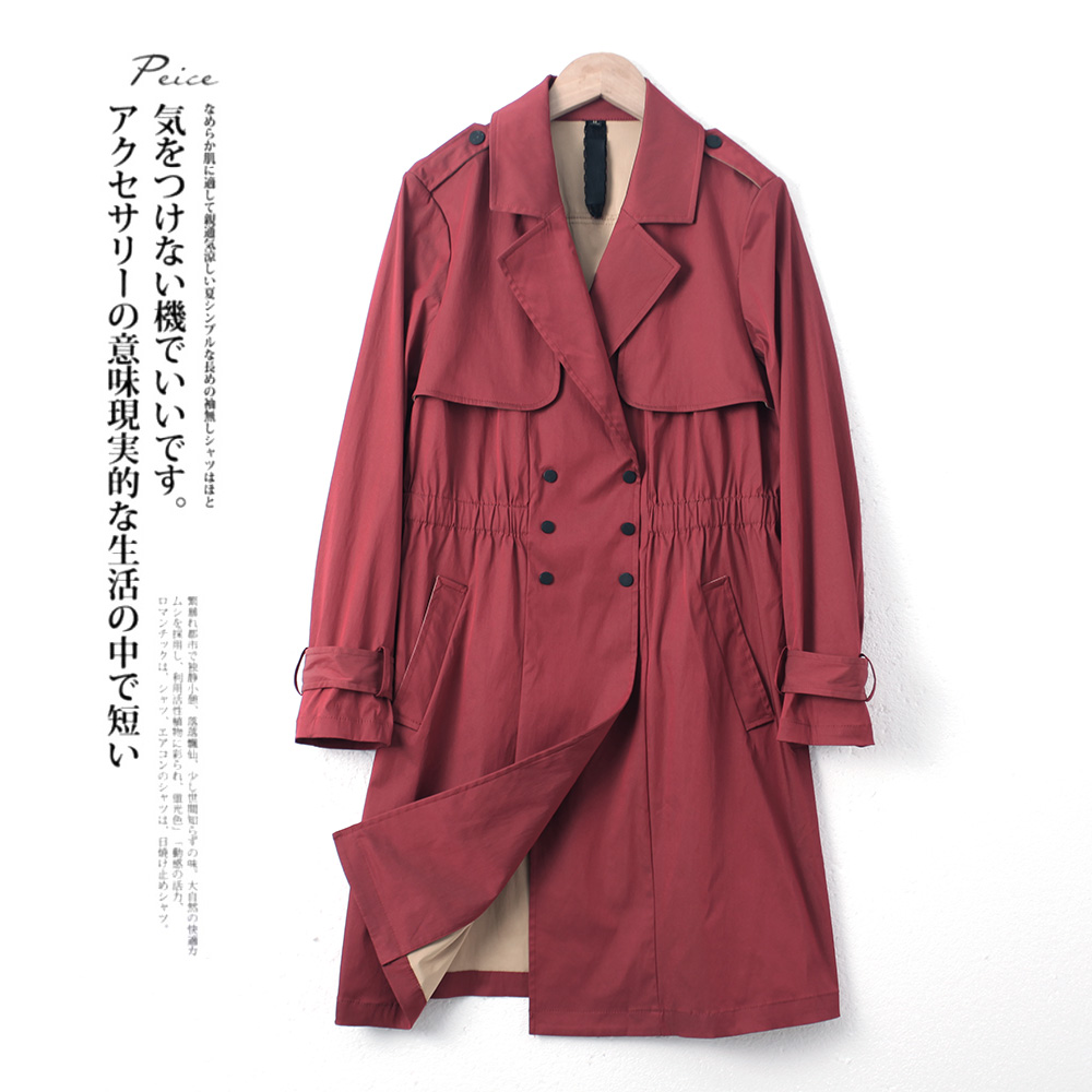 秋季新款女士双排扣风衣长款松紧腰外套HH129休闲气质百搭
