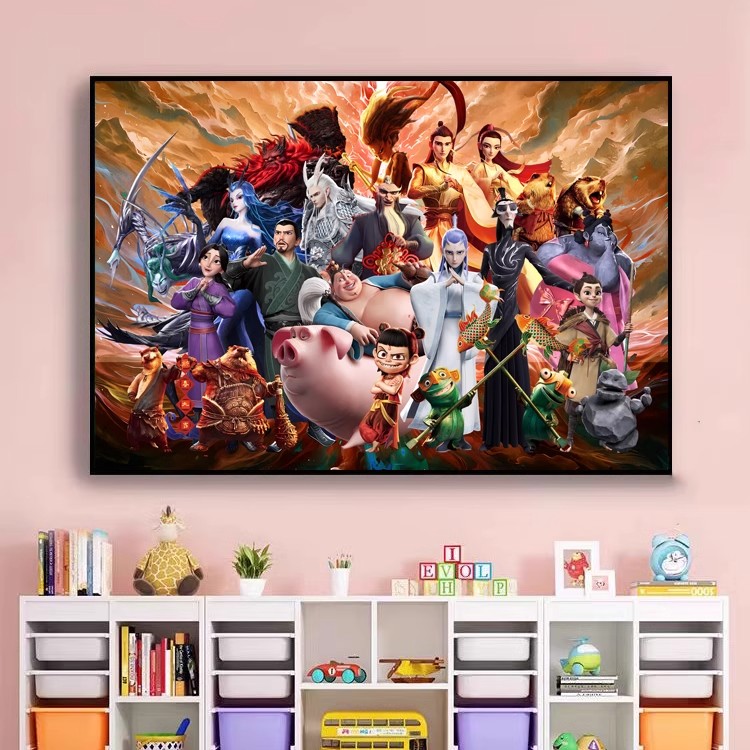 哪吒2魔童闹海挂画全家福周边电影海报壁画网吧电竞房装饰画墙画