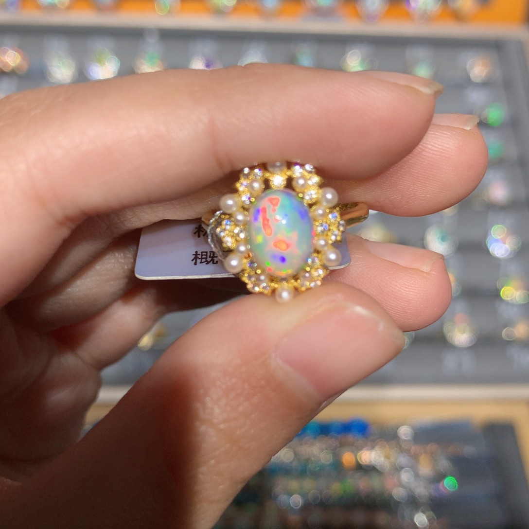 银S925镶嵌欧泊欧泊戒指y