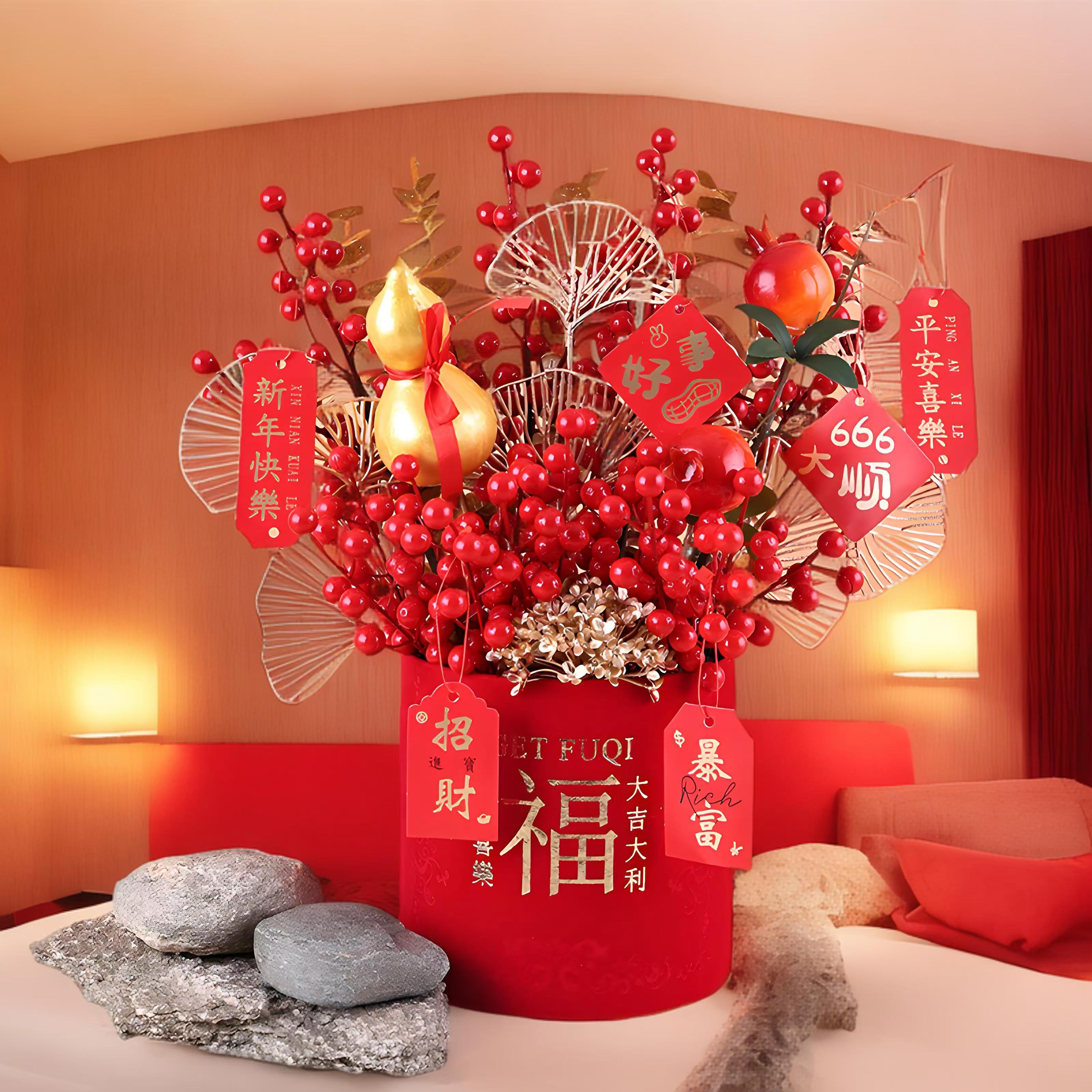 带葫芦石榴【插好发货】2026年贺新春新年花束红果福桶多子满满