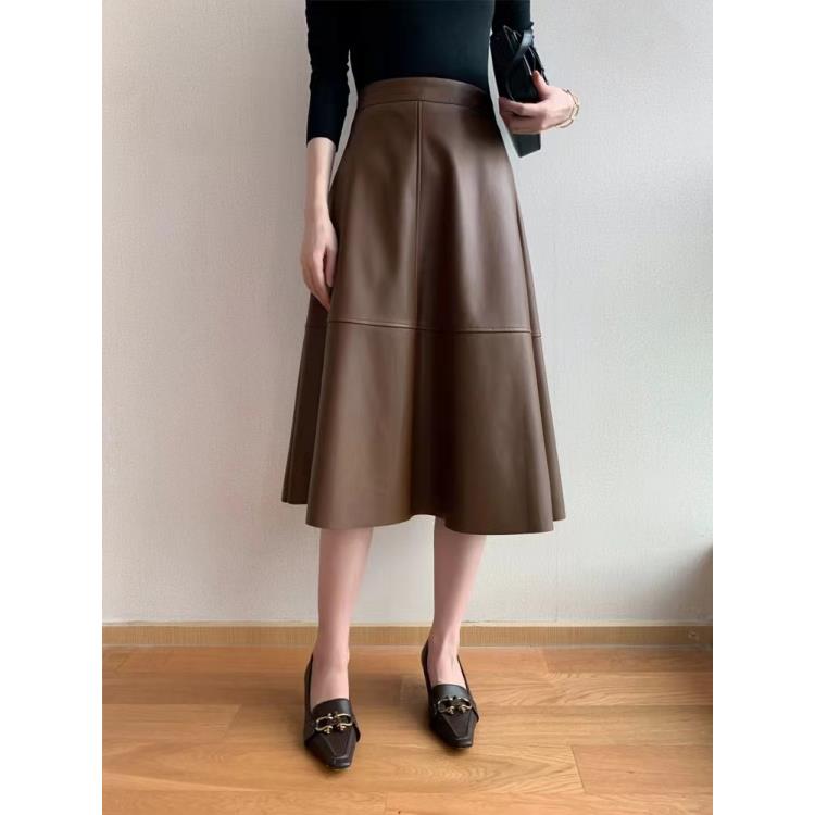 【H56】pu皮半身裙女秋季高腰a字长裙子垂感半裙大摆伞裙