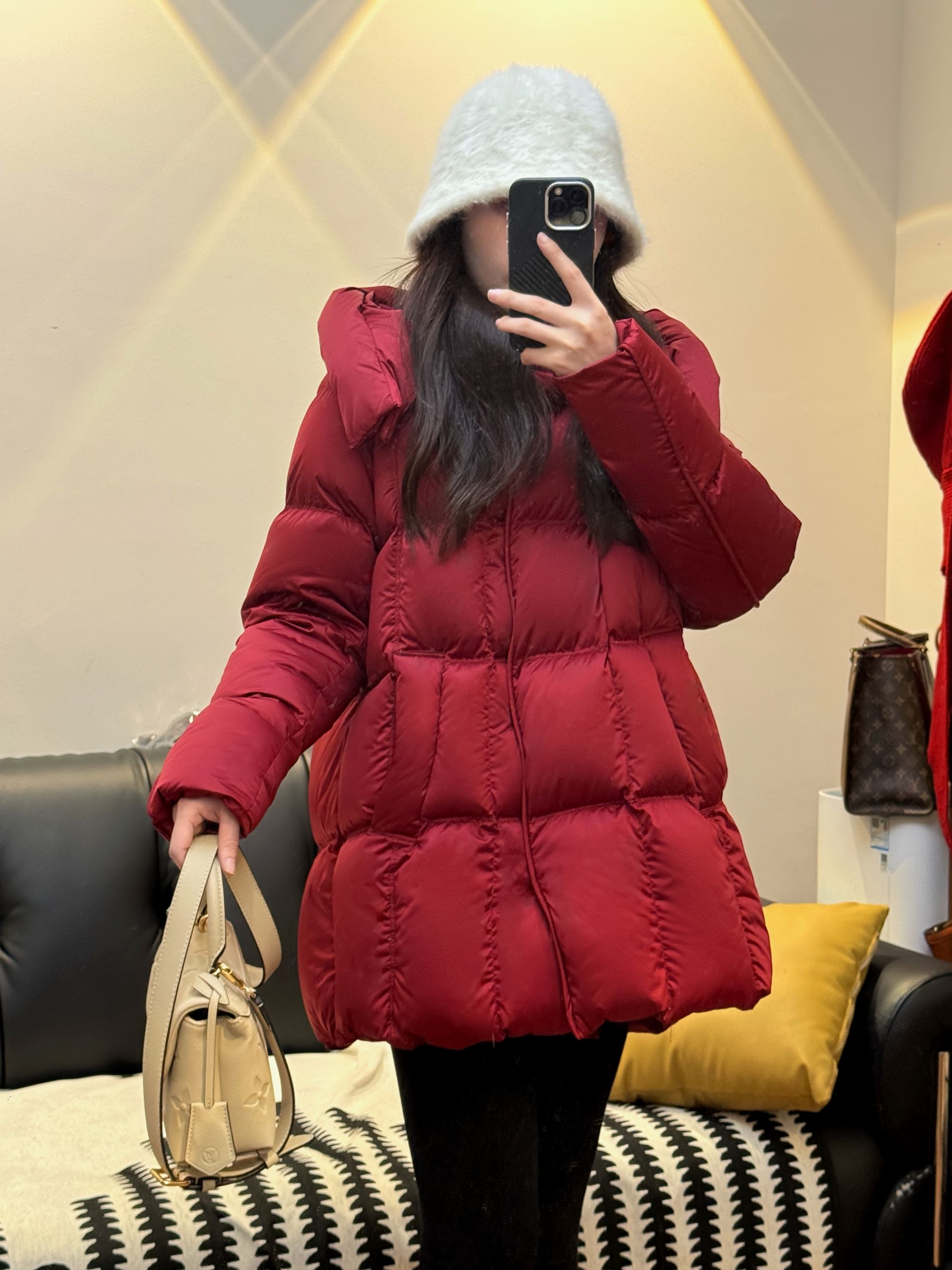 25新款塔夫绸珠光缎面95新国标白鹅绒服【帽子可拆卸】中长款羽绒服