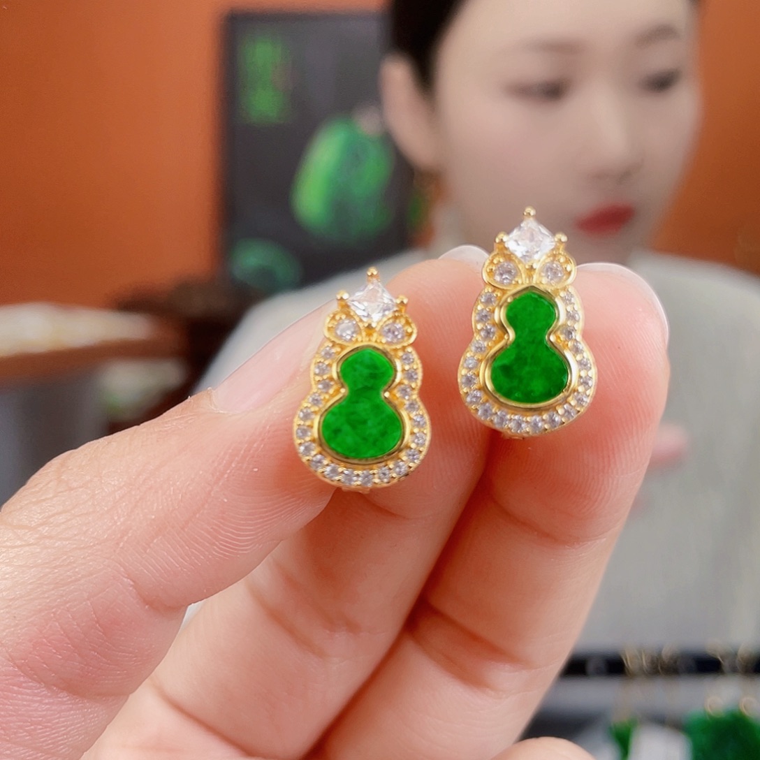 翡翠银S925镶嵌耳饰