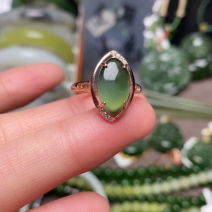 和田玉银S925镶嵌戒指