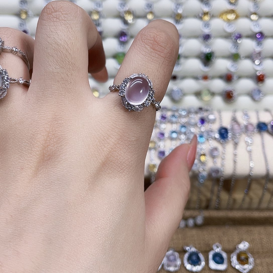 芙蓉石戒指银S925镶嵌