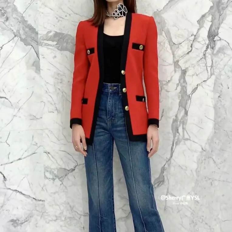 99新 YSL/圣罗兰 【Saint Laurent】#圣罗兰红色毛呢大衣 38码