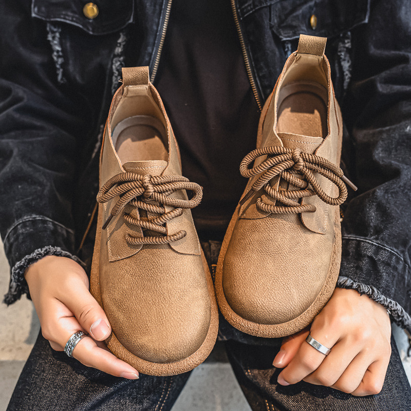 新款男士休闲皮鞋复古英伦风大头鞋软底低帮时尚百搭马丁靴皮鞋男