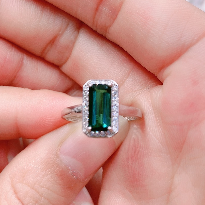 碧玺戒指银S925镶嵌5✖️10