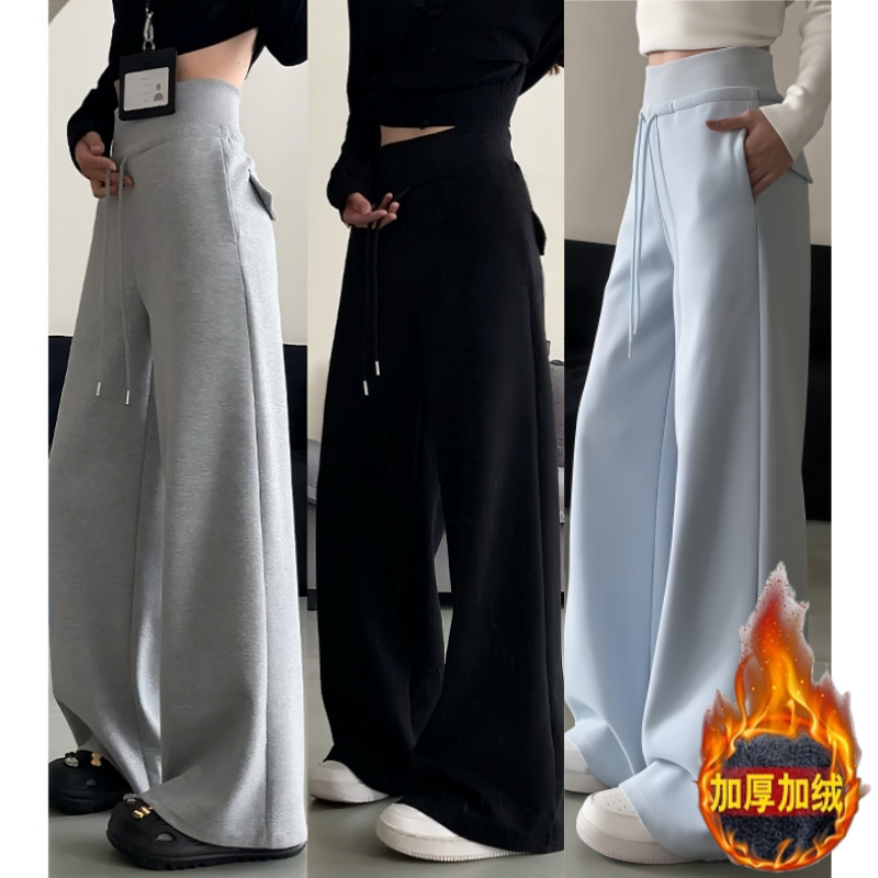 180高个子175加长灰色休闲裤女秋冬加绒宽松慵懒风高腰直筒阔腿裤
