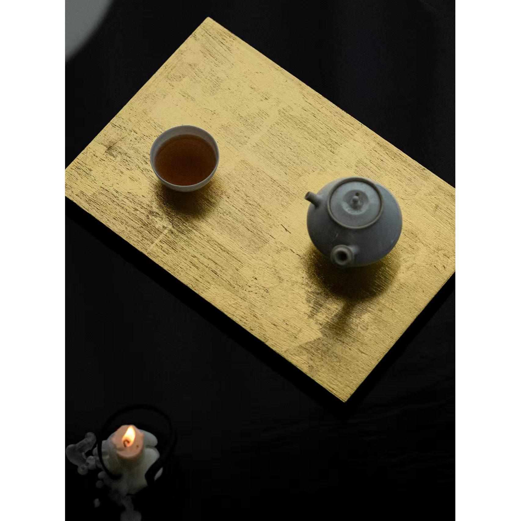 VANX梵星器皿｜缅甸柚木金箔茶盘长方型干泡台小托盘实木简约百搭