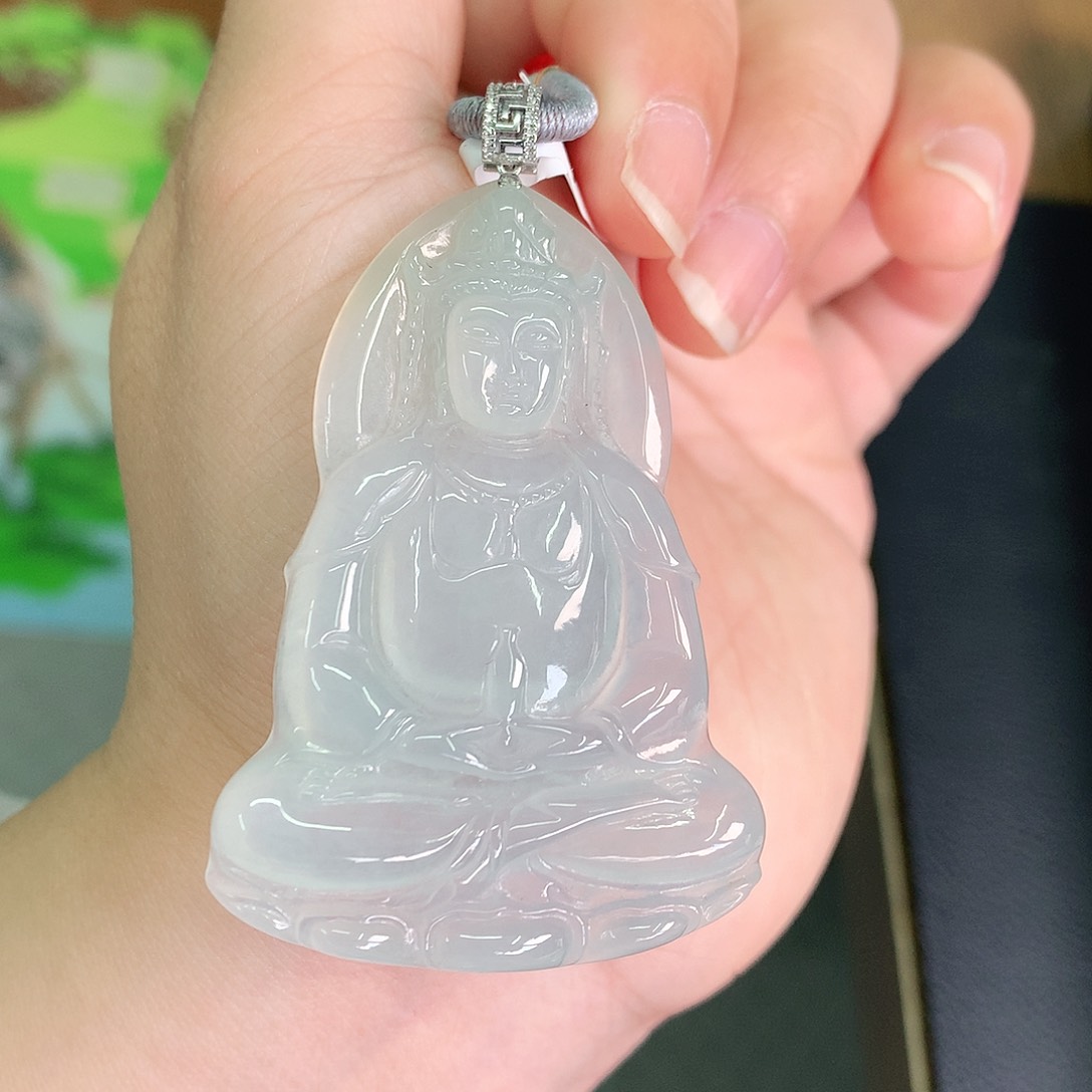 翡翠颈饰18K金镶嵌冰胶大度母54*38*5.3