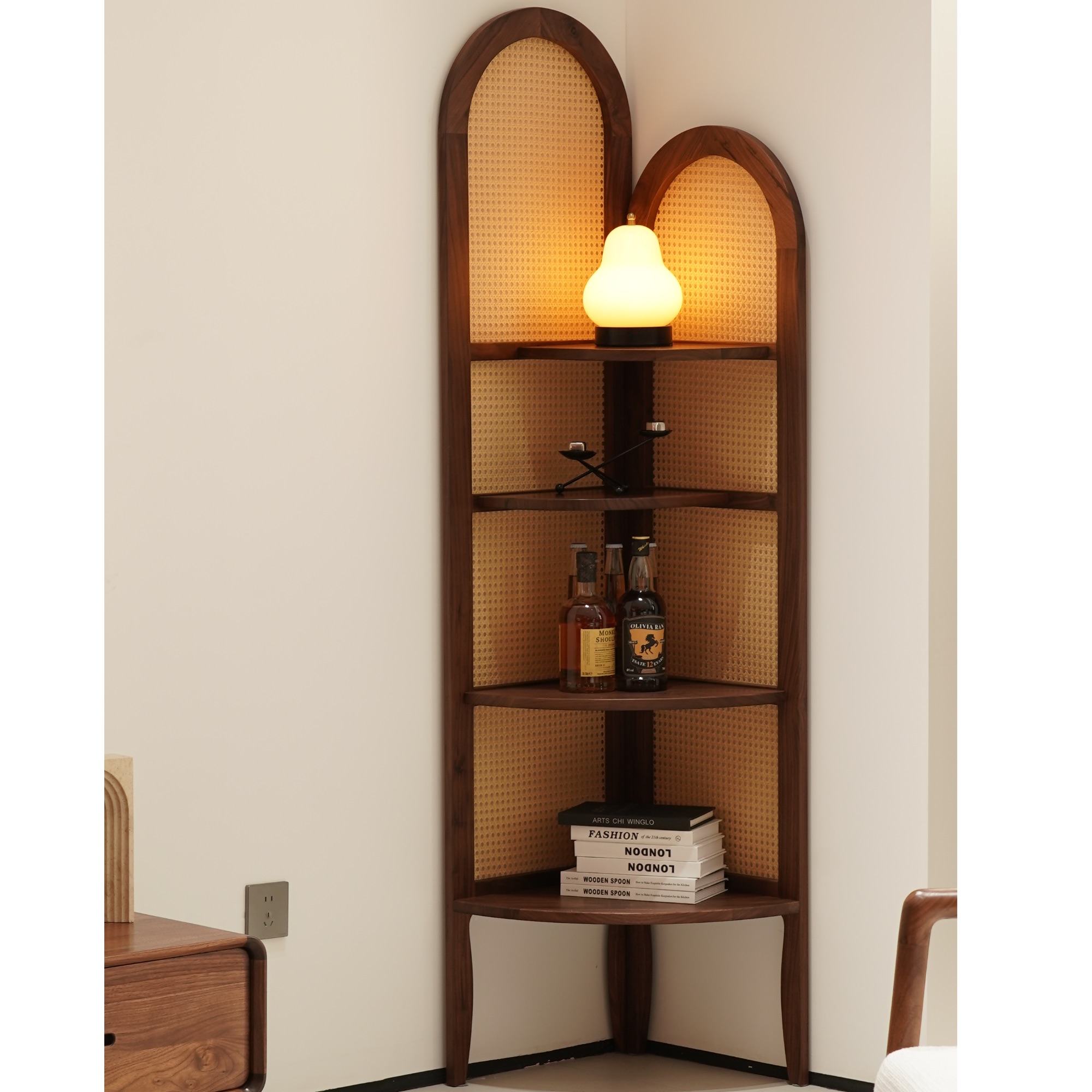 北美黑胡桃木层架角柜