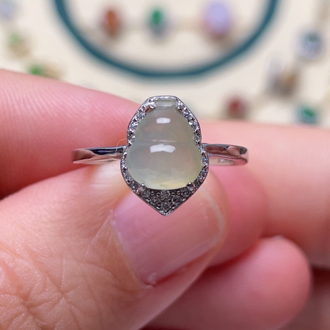 翡翠戒指银S925镶嵌纯天然缅甸翡翠