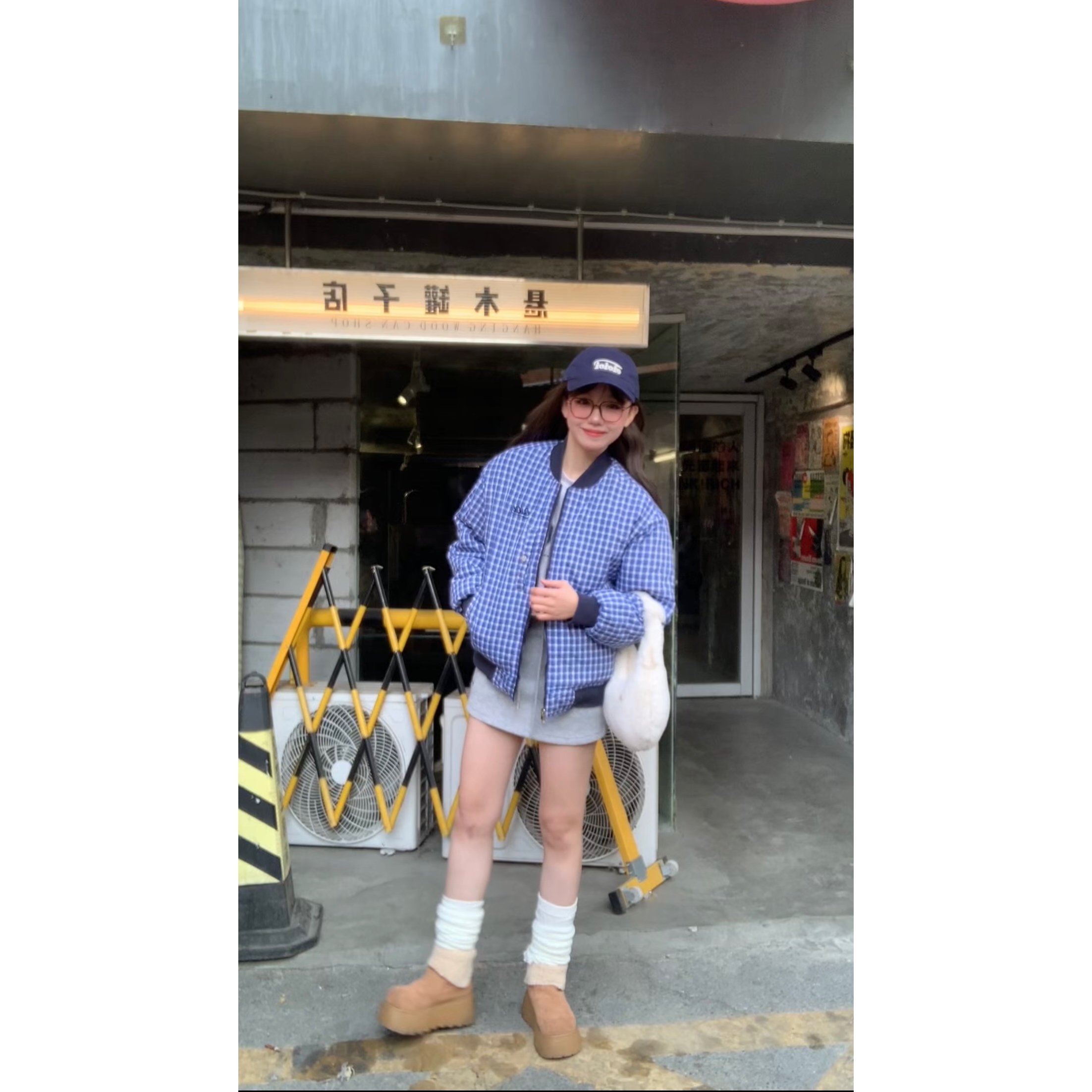 byo!oi OIOI【双面穿】学院风格子设计加厚时尚百搭保暖棒球棉服女