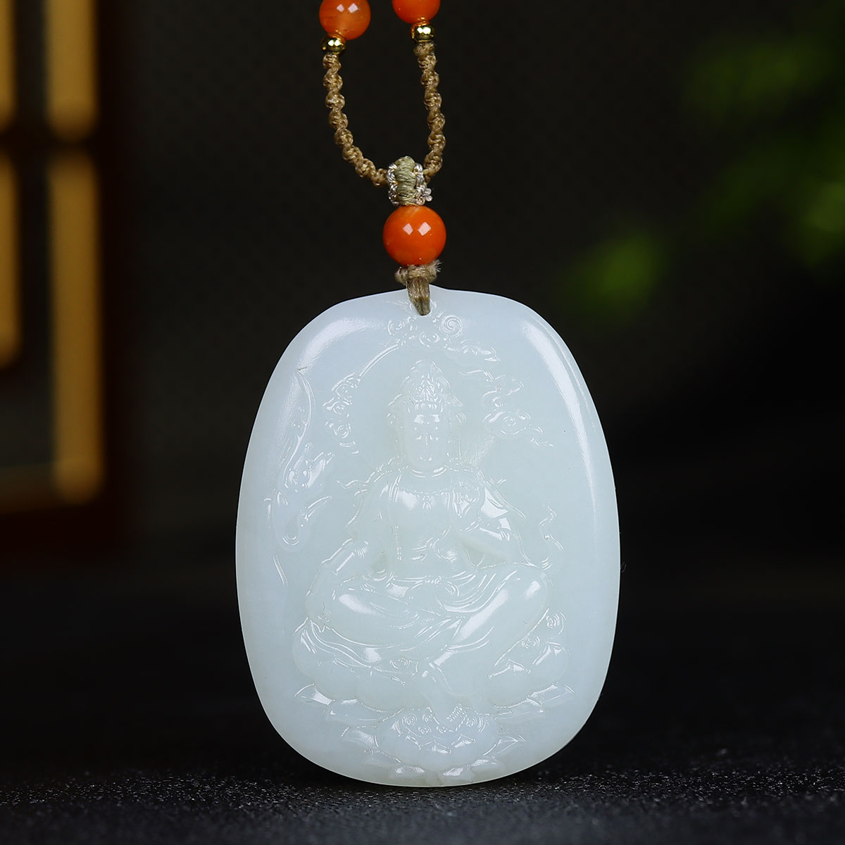 122920和田玉白玉观音挂件