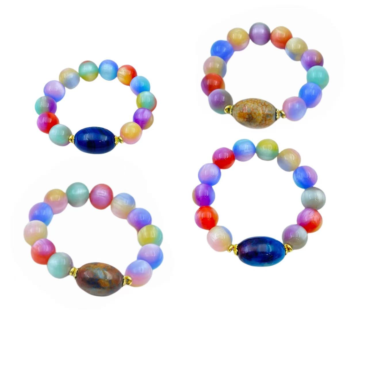 玉化七彩玛瑙多彩多宝手链S1195X合金多样性只发一件