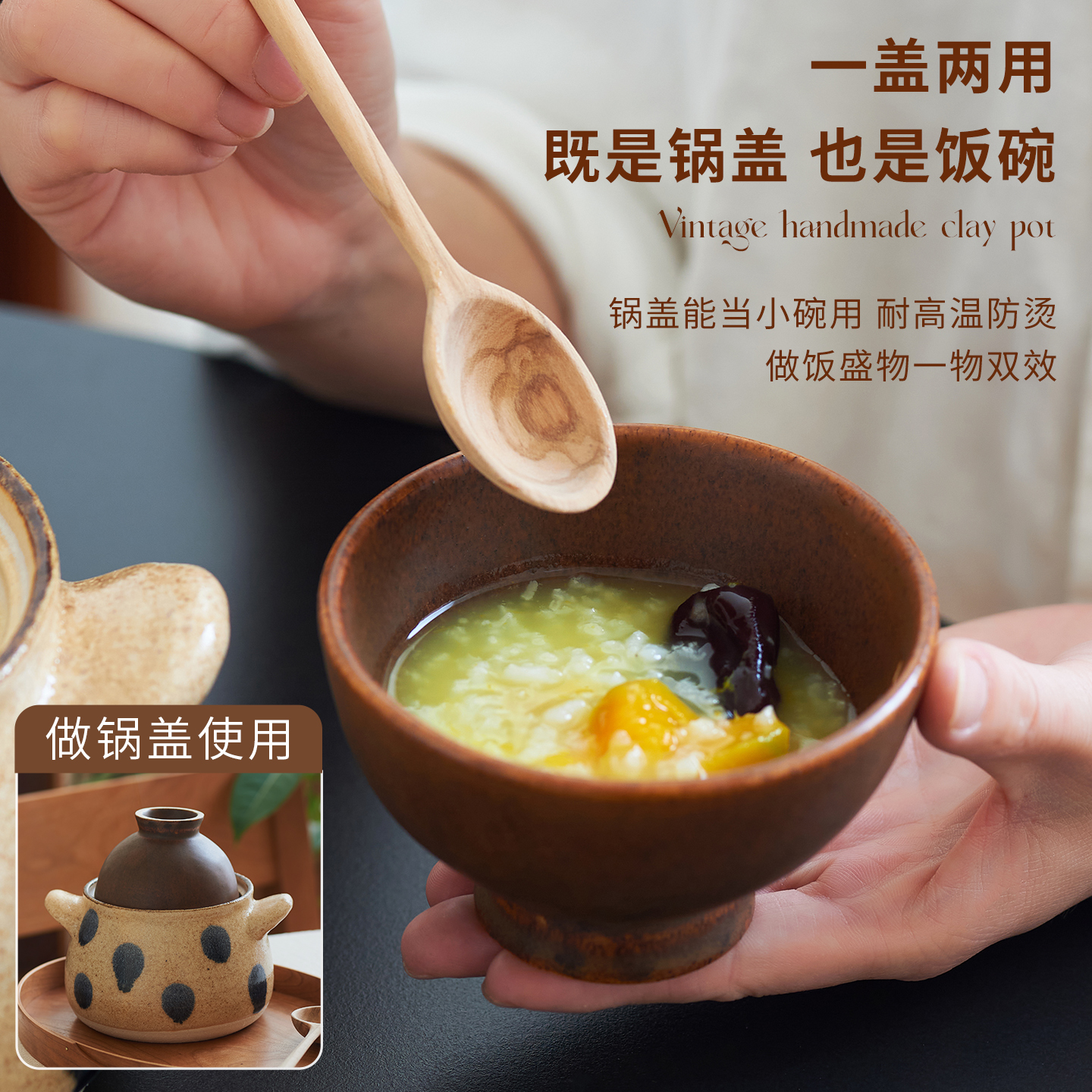 肆月美绘复古波点家用高颜值手绘釉下彩餐具盖碗耐高温做饭