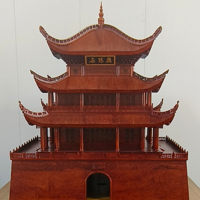 木雕中式摆件古建筑岳阳楼模型工艺品桌面摆件礼品装饰品办公室