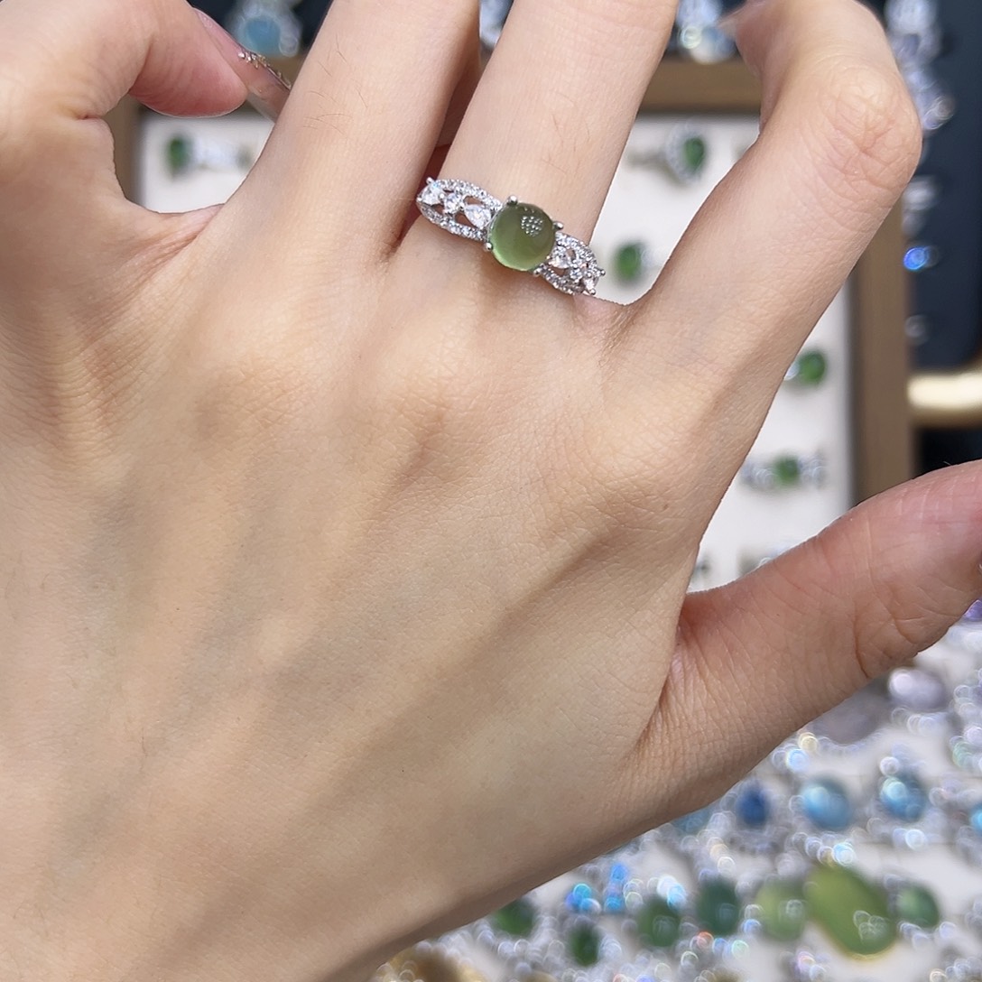 岫玉银S925镶嵌戒指