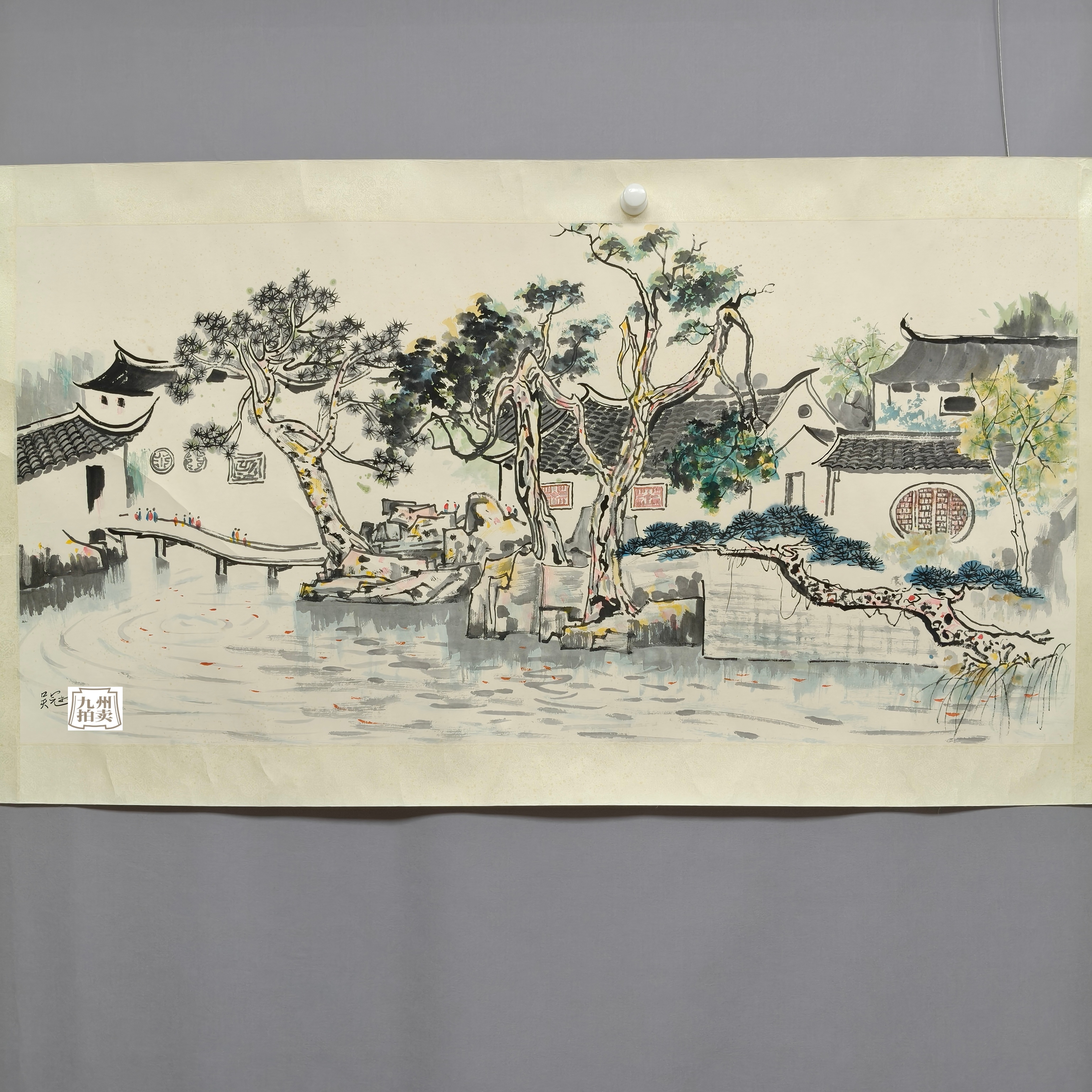 a029《流水人家》吴老66*136（8.2平尺）纸本镜心