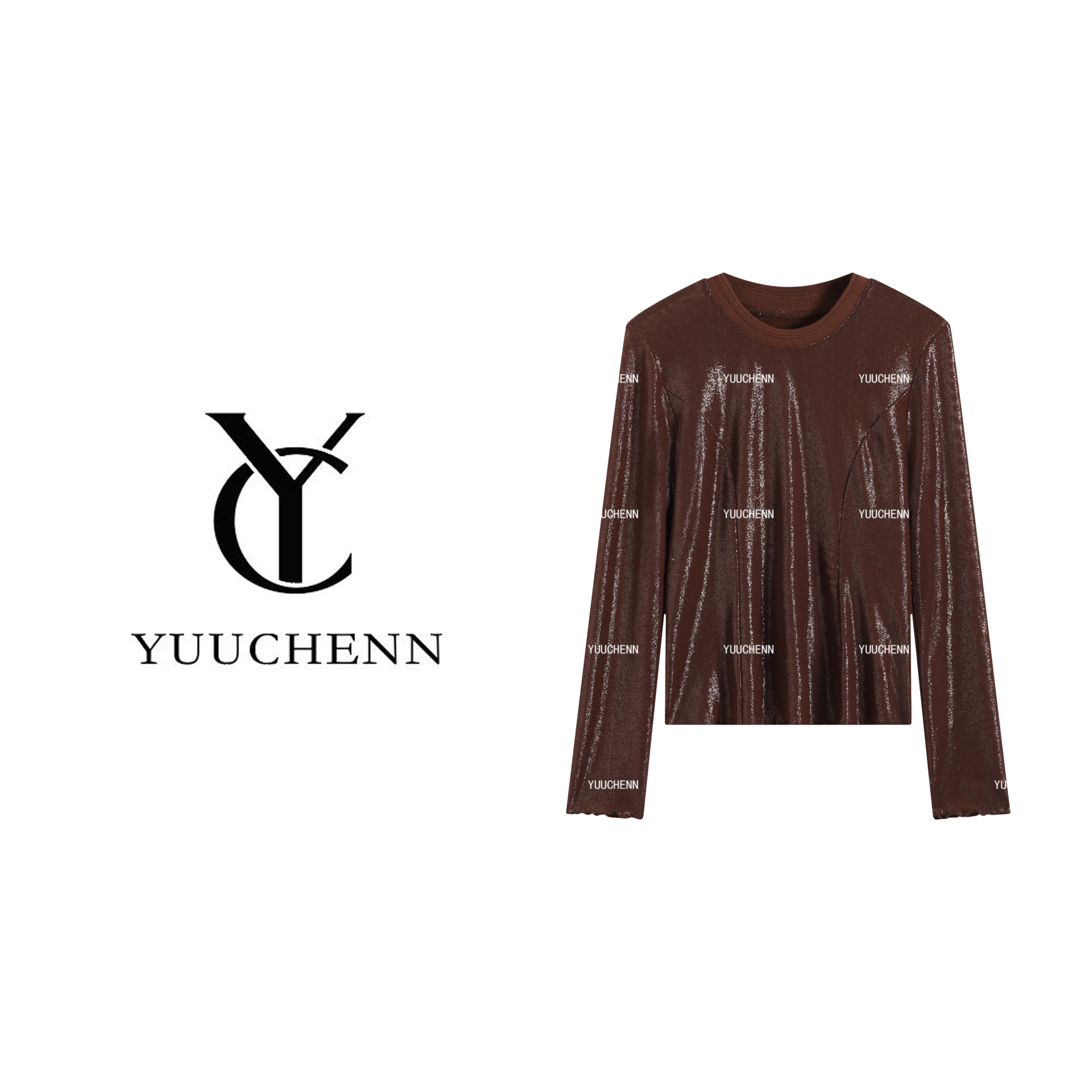 YUUCHENN闪耀细闪打底衫女法式修身百搭长袖T恤LXX-5X350