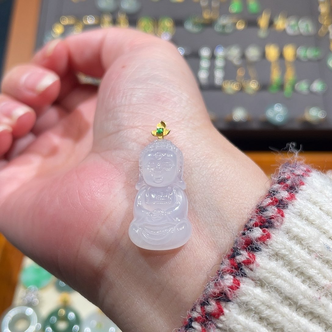 翡翠颈饰18K金镶嵌冰宝宝佛