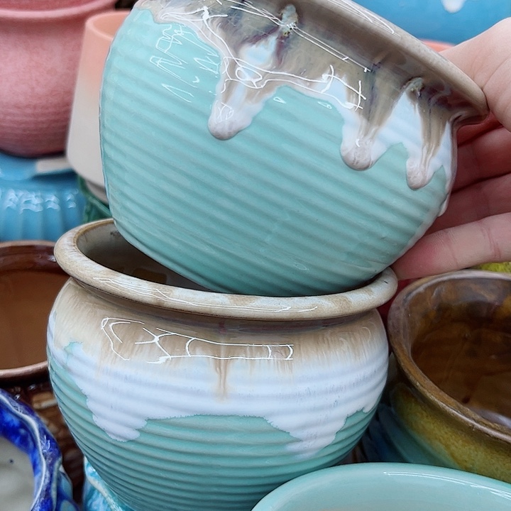 多肉绿植陶瓷花盆9.9包邮，有孔