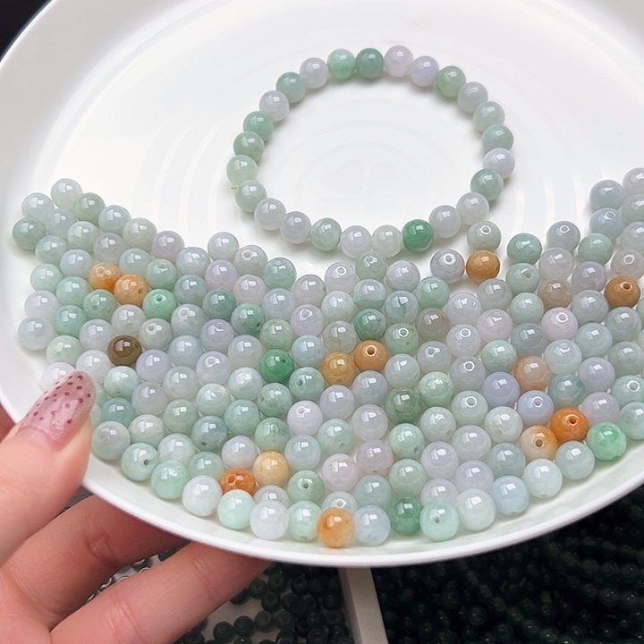 翡翠散珠天然翡翠A货玉珠7.6mm