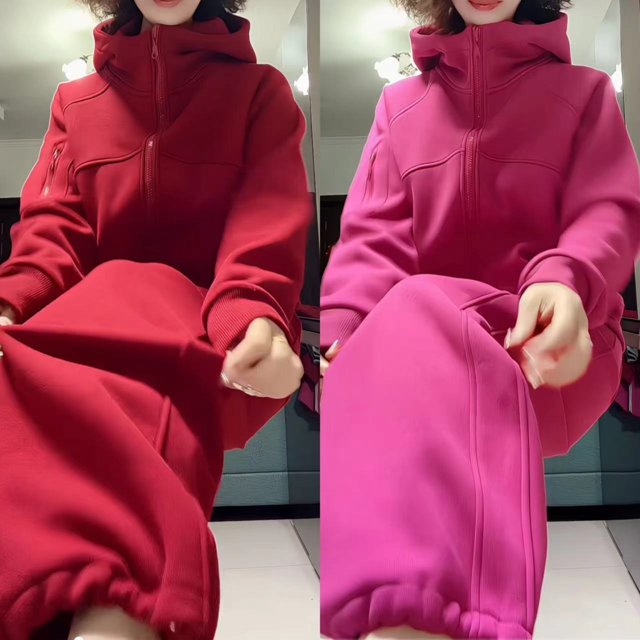 加绒休闲加厚休闲运动套装女士连帽