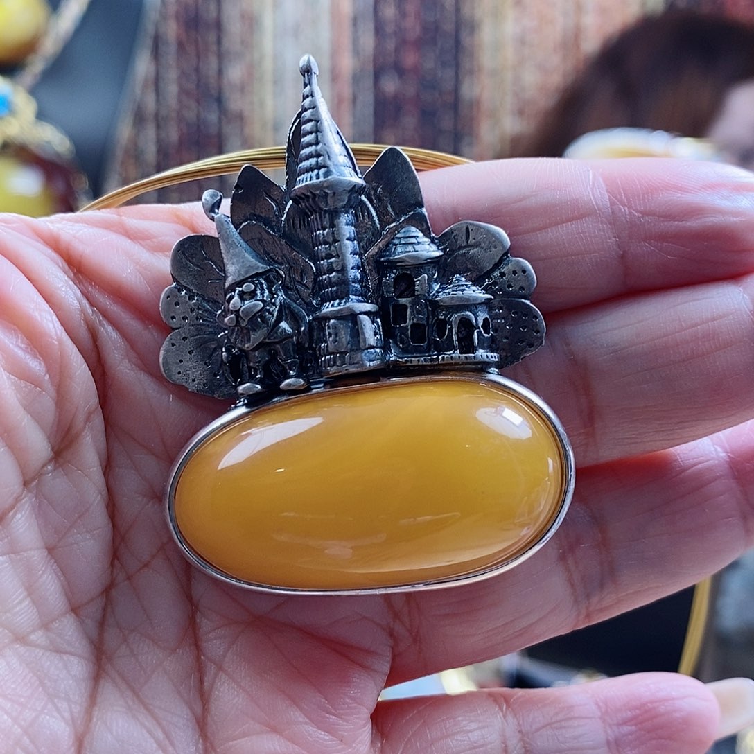 琥珀颈饰银S925镶嵌吊坠