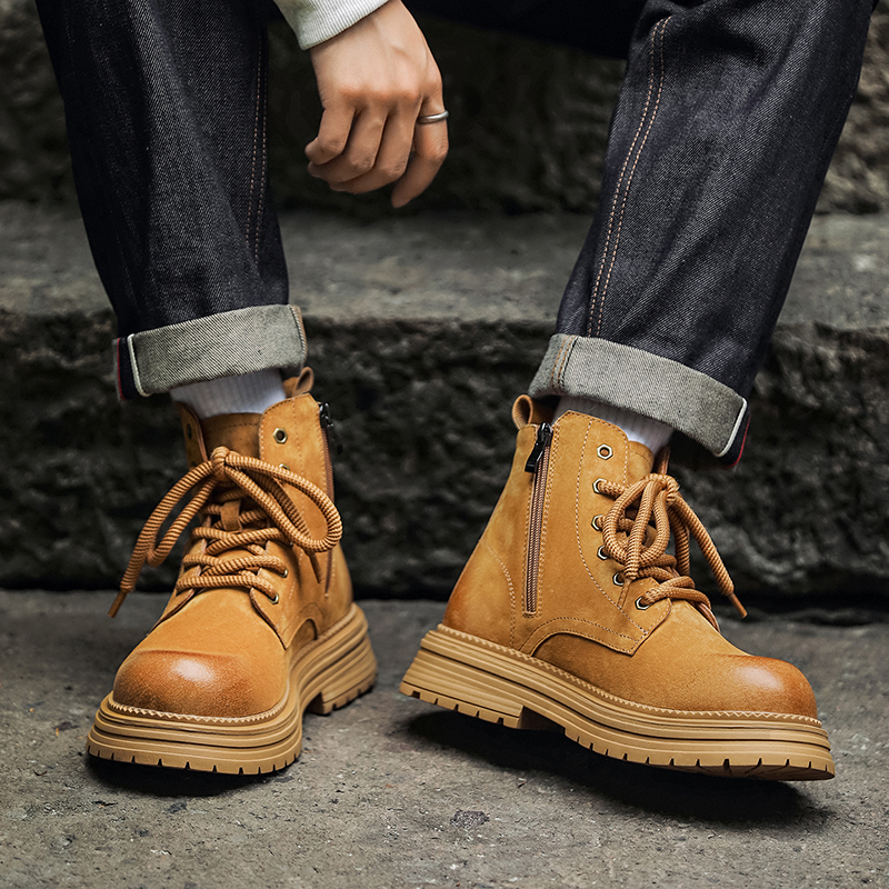 【猪皮】2025中邦马丁靴系带有拉链大黄靴复古擦色英伦风男靴