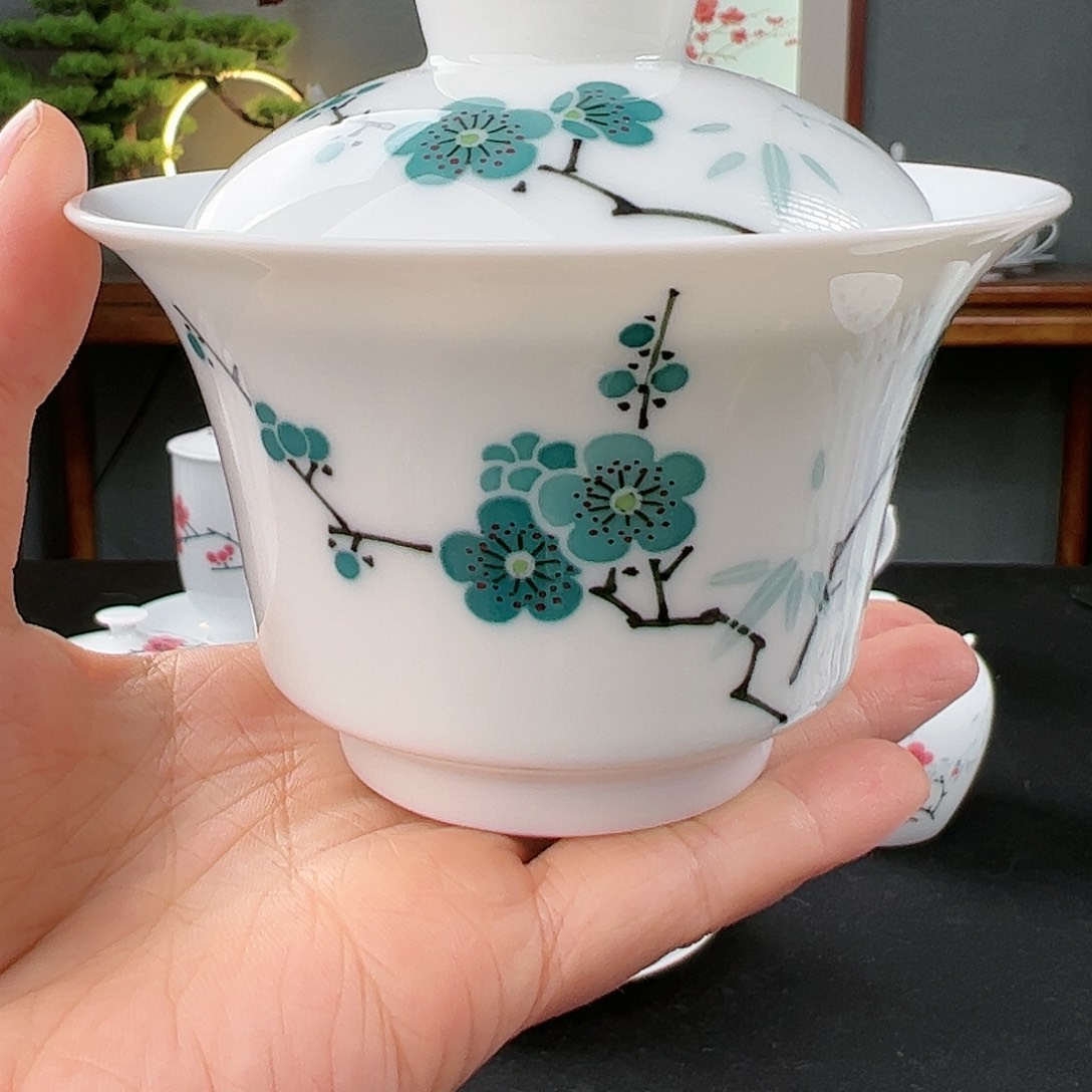 翠竹绿梅二才盖碗一级品