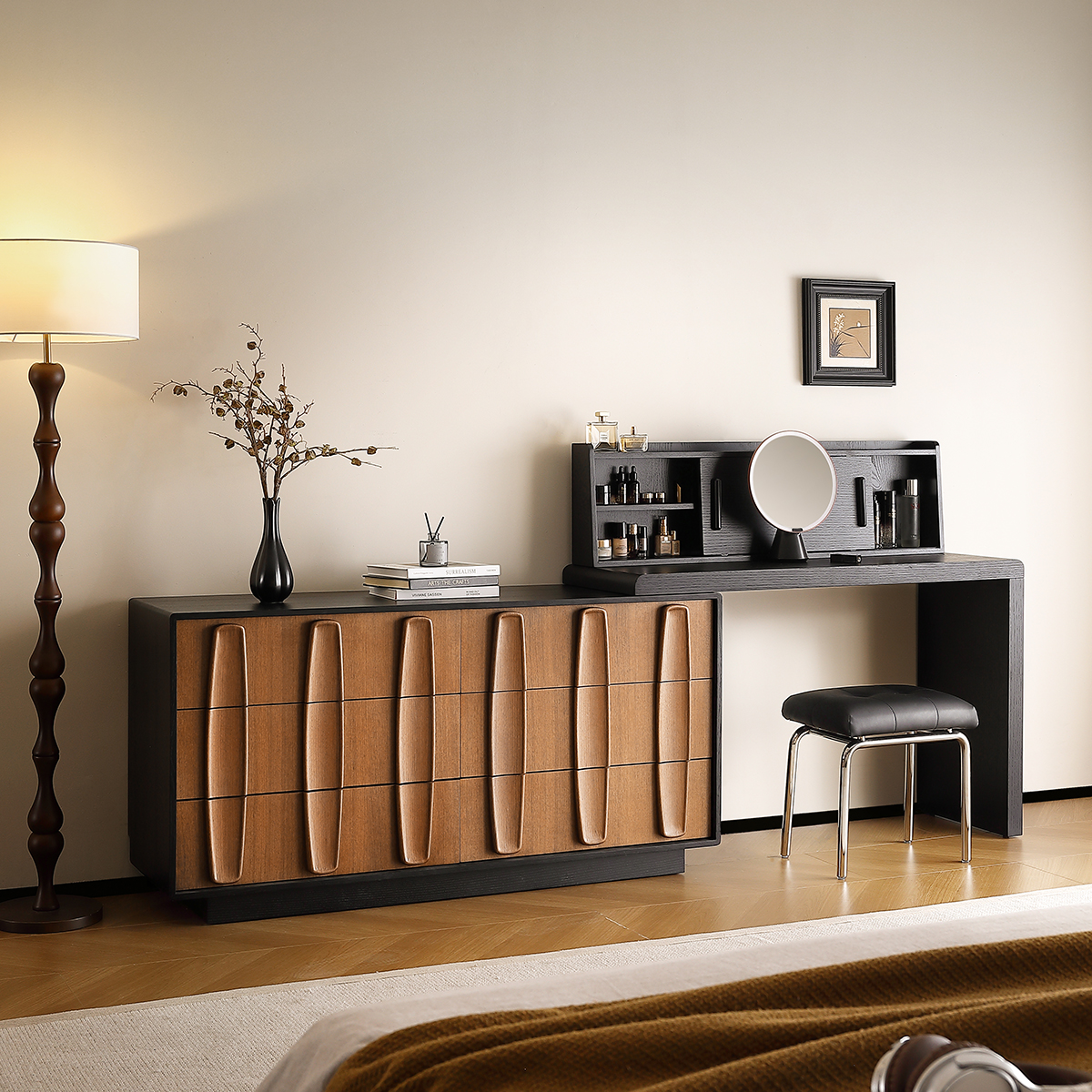 米象家居砚池系列中古风客厅实木储物柜斗柜靠墙一体柜-5