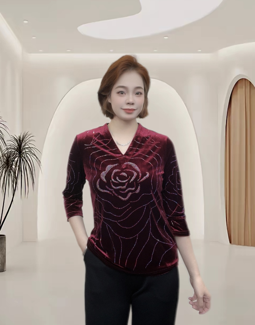 秋季款中袖女小衫大码宽松气质时尚百搭红色加绒显瘦妈妈装秋冬