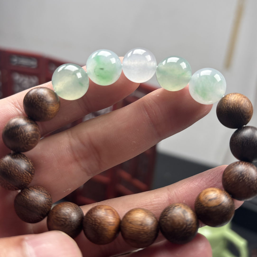 缅甸天然翡翠a货 多宝珠五颗卡12.8*5颗