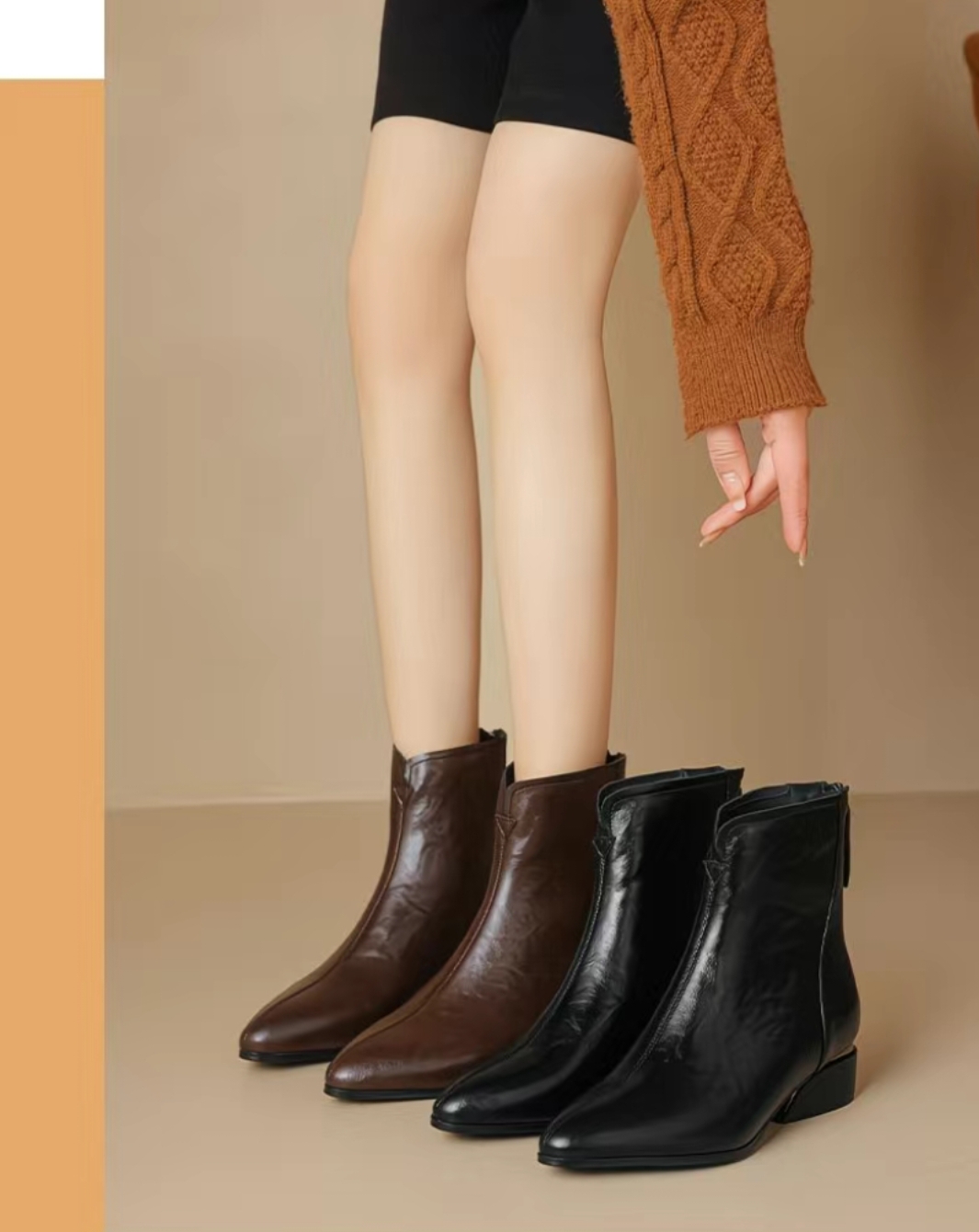 新款爆款中跟粗跟真皮靴子时尚舒适百搭气质小裸靴短靴女士 