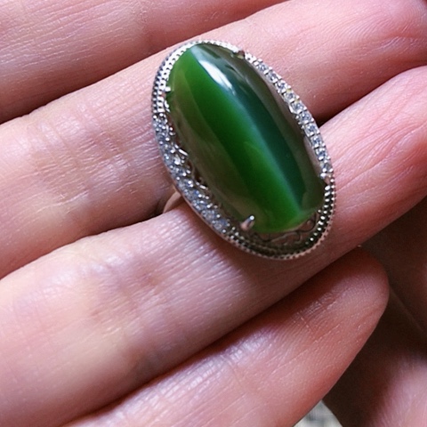 和田玉戒指银S925镶嵌