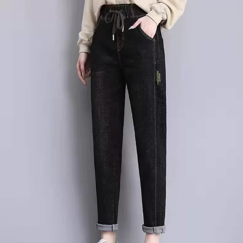 7220哈伦加厚牛仔裤女秋冬季2025年新款高腰直筒宽松老爹爆款裤子