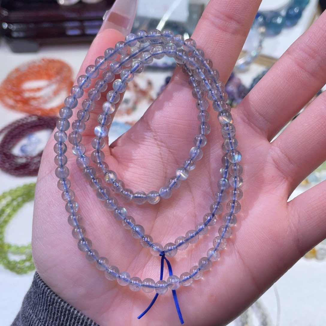 未镶嵌手链水晶强光灰月三圈4+